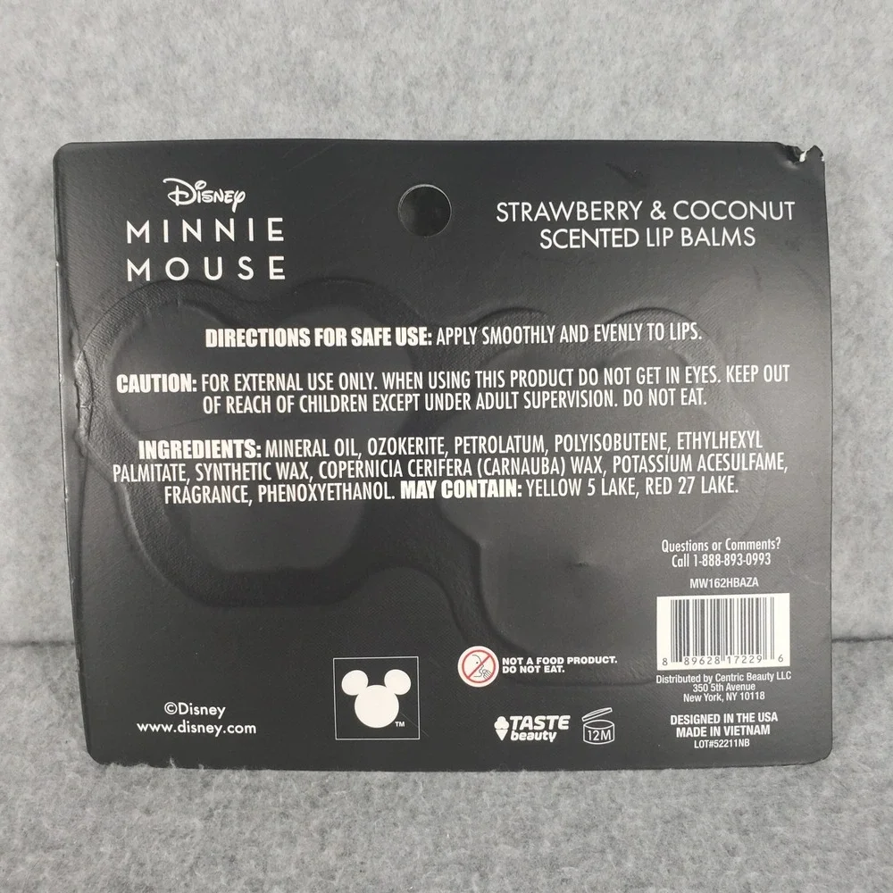 Disney Mickey Mouse Strawberry Coconut Scented Lip Balms 2 Pack NIB Taste Beauty